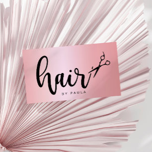 Elegant pink rose gold scissors hairstylist business card