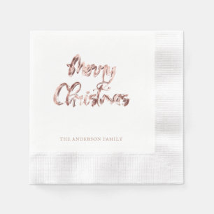 Elegant Pink Rose Gold Script Merry Christmas Napkin