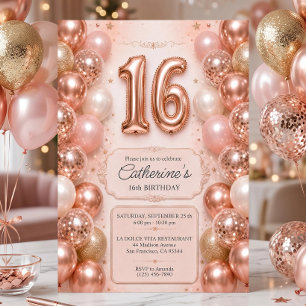 Elegant Pink Rose Gold Sweet 16 Birthday Party  Invitation