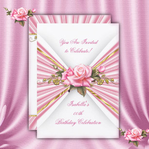 Elegant Pink Rose Gold White Birthday Party Invitation