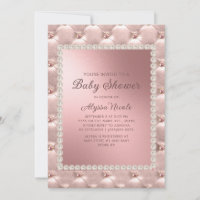 Elegant Pink Rose Gold White Pearls Baby Shower In