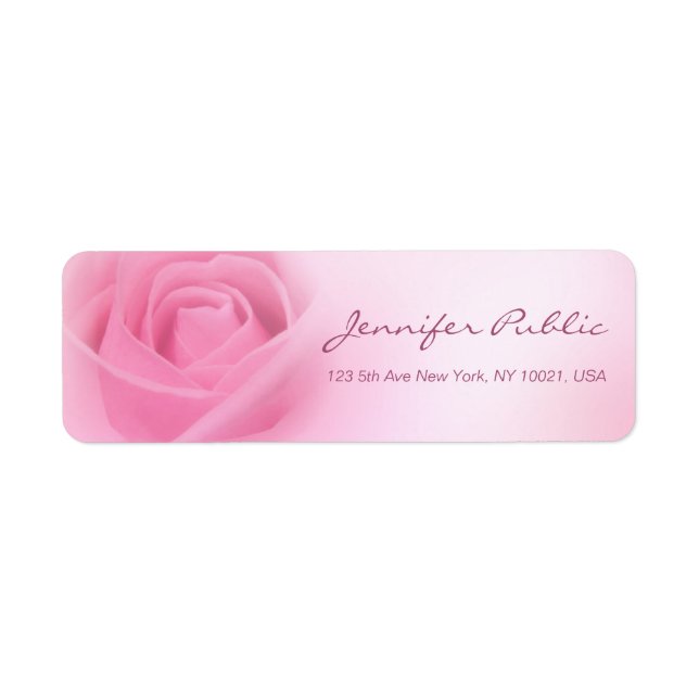 Elegant Pink Rose Handwritten Script Template Return Address Label (Front)