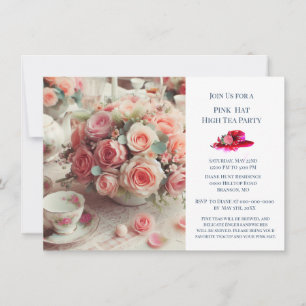 Elegant Pink Rose Hat Theme Tea Party Invitation