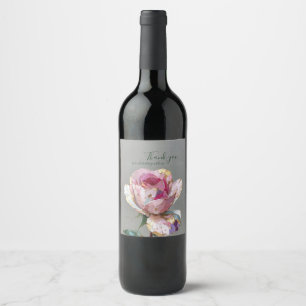 Elegant Pink Rose Impasto Floral Wedding Wine Label