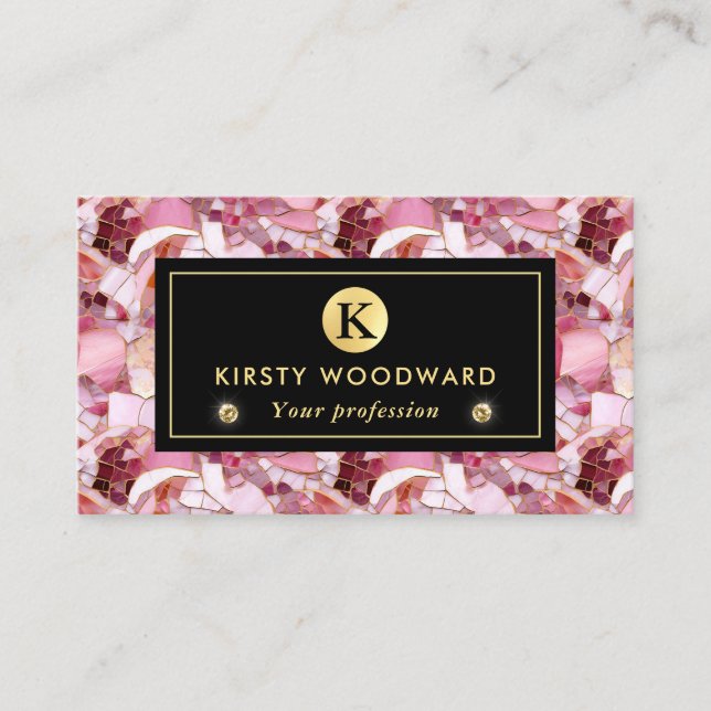 Elegant Pink Rose Mosaic Pattern Business Card (Front)