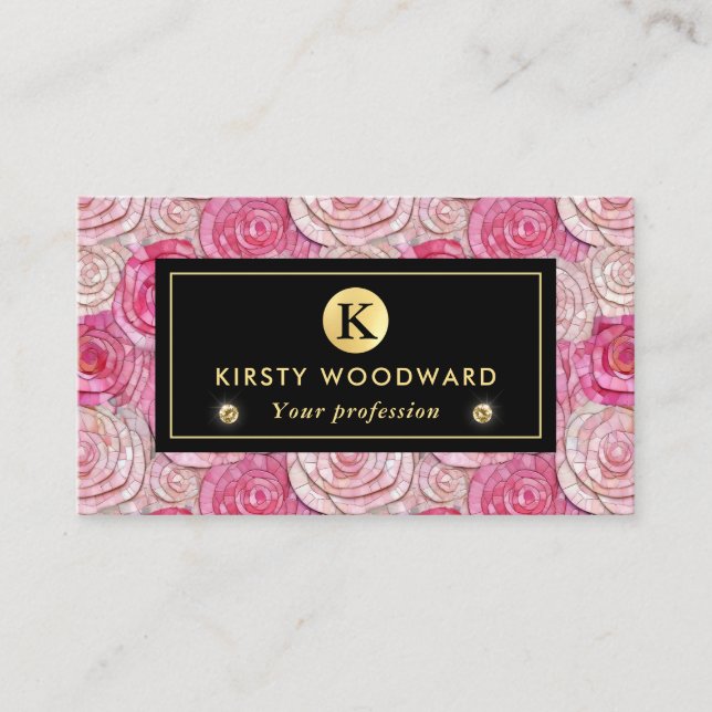 Elegant Pink Rose Mosaic Pattern Business Card (Front)