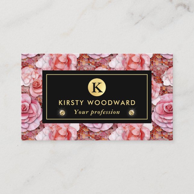 Elegant Pink Rose Mosaic Pattern Business Card (Front)