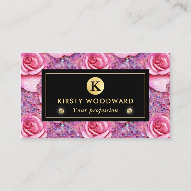 Elegant Pink Rose Mosaic Pattern Business Card (Front)