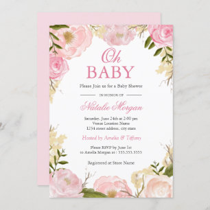 Elegant Pink Rose Oh Baby Shower Card