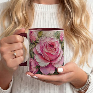 Elegant Pink Rose Oil Painting Floral romantic Mug