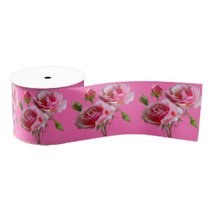 Elegant Pink Rose on Pink Grosgrain Ribbon
