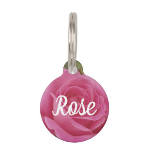 Elegant Pink Rose Pet ID Tag