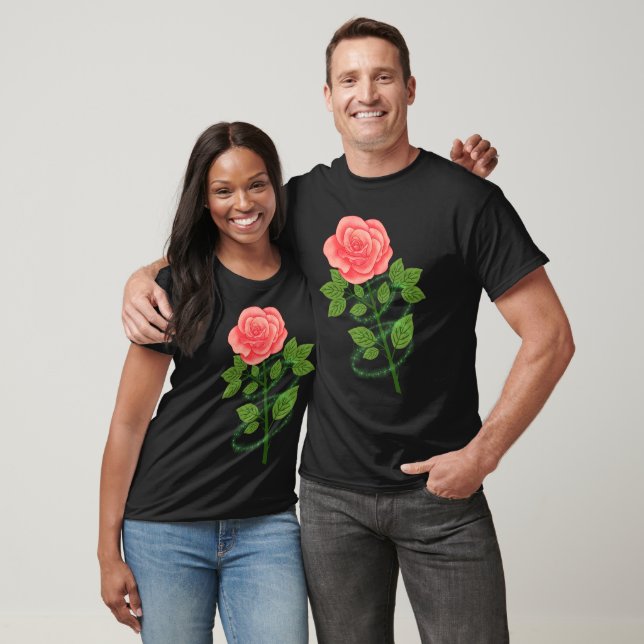 Elegant Pink Rose: Printed Flower Design T-Shirt (Unisex)