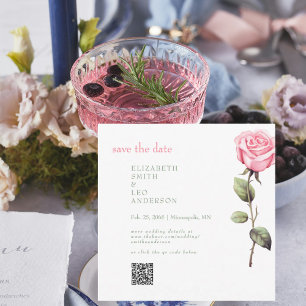 Elegant Pink Rose QR Code Save the Date