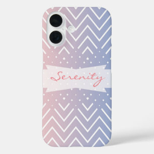 Elegant Pink rose quartz Blue pastel Chevron Name iPhone 16 Case