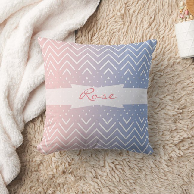 Elegant Pink rose quartz Blue pastel Chevron Name Cushion (Blanket)