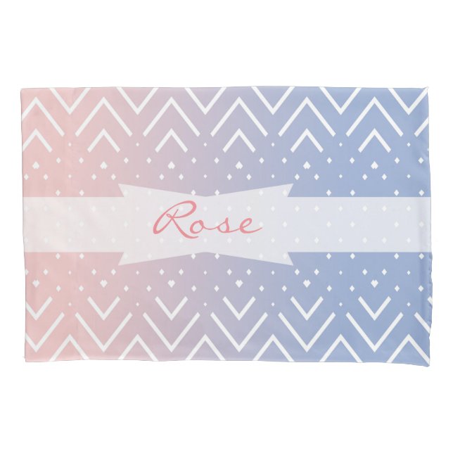 Elegant Pink rose quartz Blue pastel Chevron Name Pillowcase (Front)