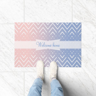 Elegant Pink rose quartz Blue pastel Chevron Text Doormat