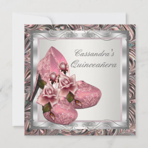 Elegant Pink Rose Quinceanera Invitation