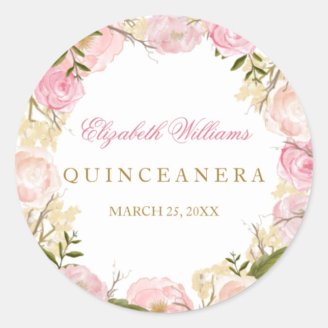 Elegant Pink Rose Quinceanera Sticker (Front)