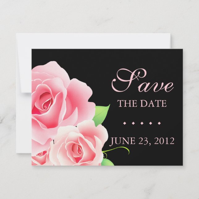 Elegant Pink Rose Save the Date [Black] (Front)