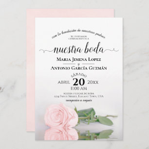 Elegant Pink Rose Spanish Nuestra Boda Wedding Invitation