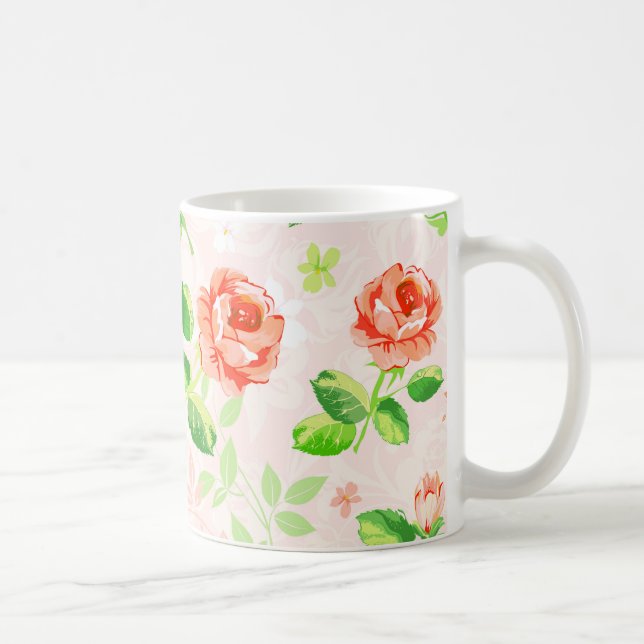 Elegant Pink Rose vintage Pattern Coffee Mug (Right)