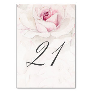 Elegant Pink Rose Watercolor Floral No 21 Wedding Table Number