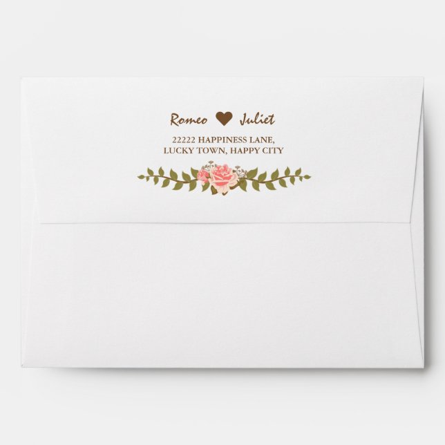 Elegant Pink Rose Wedding 5x7 Envelope (Back (Top Flap))