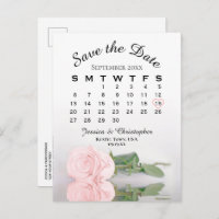 Elegant Pink Rose Wedding Calendar Save the Date