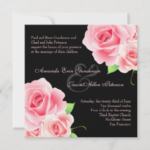Elegant Pink Rose Wedding Invitation [Black]