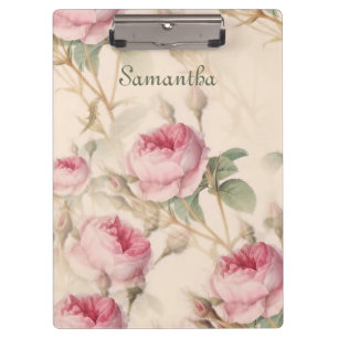 Elegant Pink Roses Add Your Name Clipboard