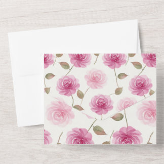 Elegant Pink Roses All in One Wedding Invite