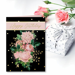 Elegant Pink Roses and Gold Accents Birthday Foil  Greeting Card