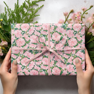 Elegant Pink Roses and Monstera Leaves Floral Wrapping Paper