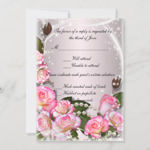 Elegant Pink Roses And Pearls Response Card