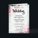 Elegant Pink Roses and Peony Buds Wedding Program<br><div class="desc">This beautiful program is designed to give your guests all the information they need to follow along with your ceremony, and to acknowledge and thank the performers and members of your wedding party. The elegant design features beautiful bouquets of pink roses and peony buds on a marbled pale teal background....</div>