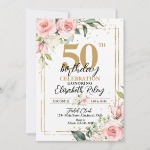 Elegant Pink Roses Any Age Birthday Invitation