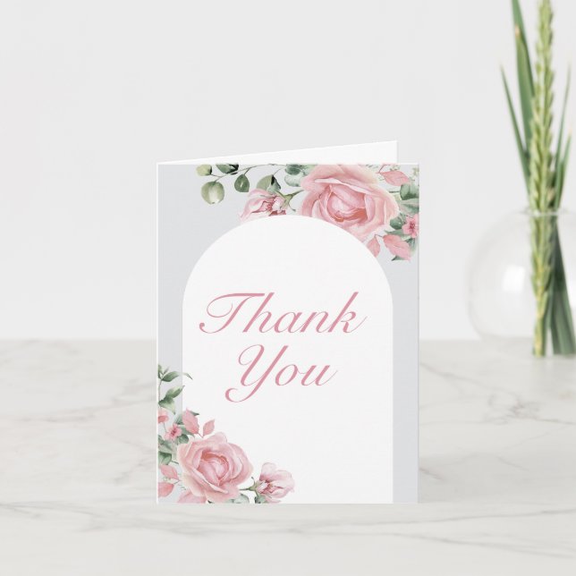 Elegant Pink Roses Birthday Thank You Card (Front)