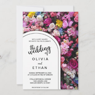 Elegant Pink Roses Blossoms Summer Floral Wedding Invitation