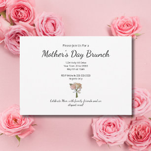 Elegant Pink Roses Botanical Mother's Day Brunch Invitation