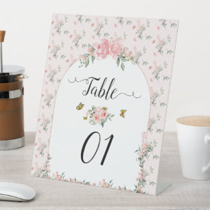 Elegant Pink Roses & Butterflies Baby Shower  Pedestal Sign