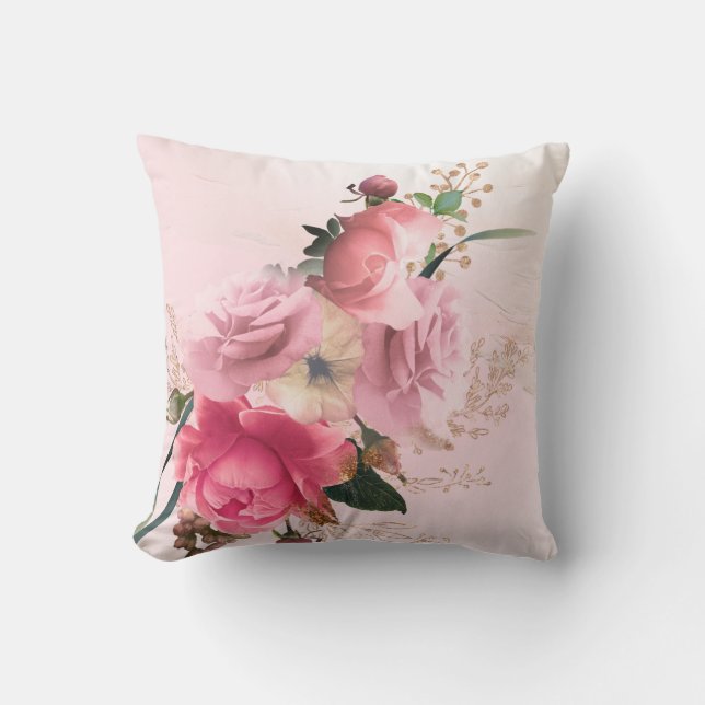 Elegant Pink Roses Cushion (Front)