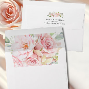 Elegant Pink Roses Custom Wedding Envelope