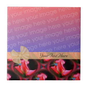 Elegant Pink Roses Design Ribbon Your Photo Tile