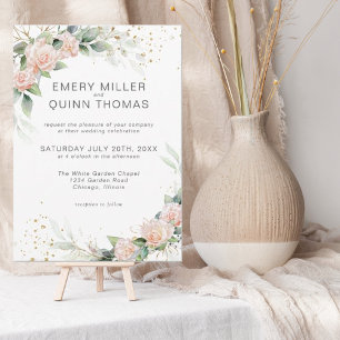 Elegant Pink Roses Eucalyptus Foliage Wedding Invitation