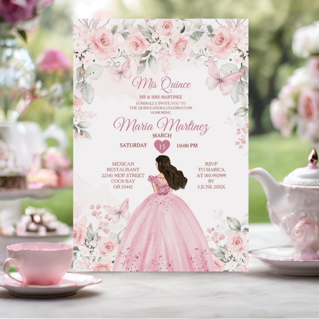 Elegant Pink Roses Floral 16th Mexican Quiñceanera Invitation (Creator Uploaded)