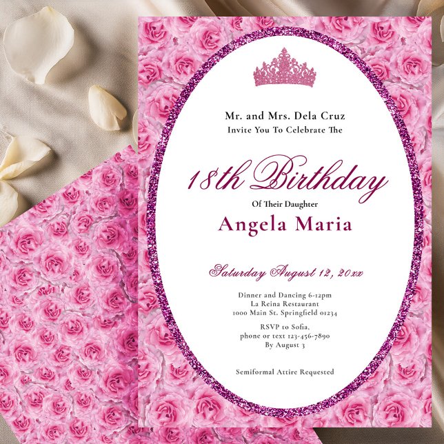 Elegant Pink Roses Floral 18th Birthday Debut Invitation (Creator Uploaded)