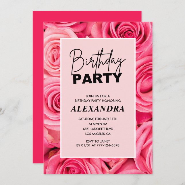 Elegant Pink Roses Floral 69th birthday Invitation (Front/Back)