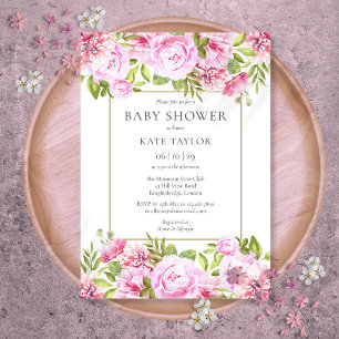 Elegant Pink Roses Floral Baby Shower Invitation